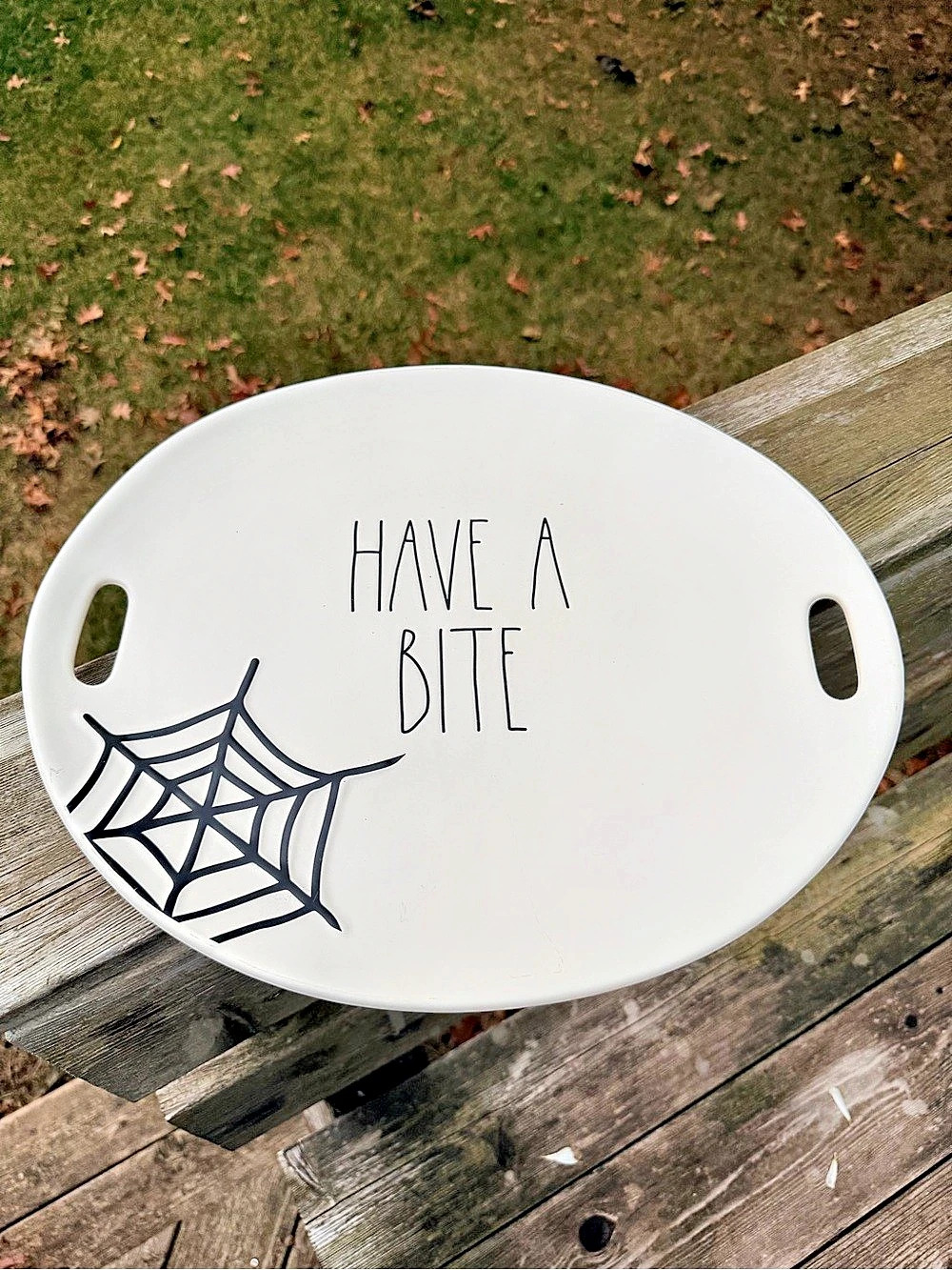 RAE DUNN Halloween Have A Bite Serving Platter White & Black NEW
